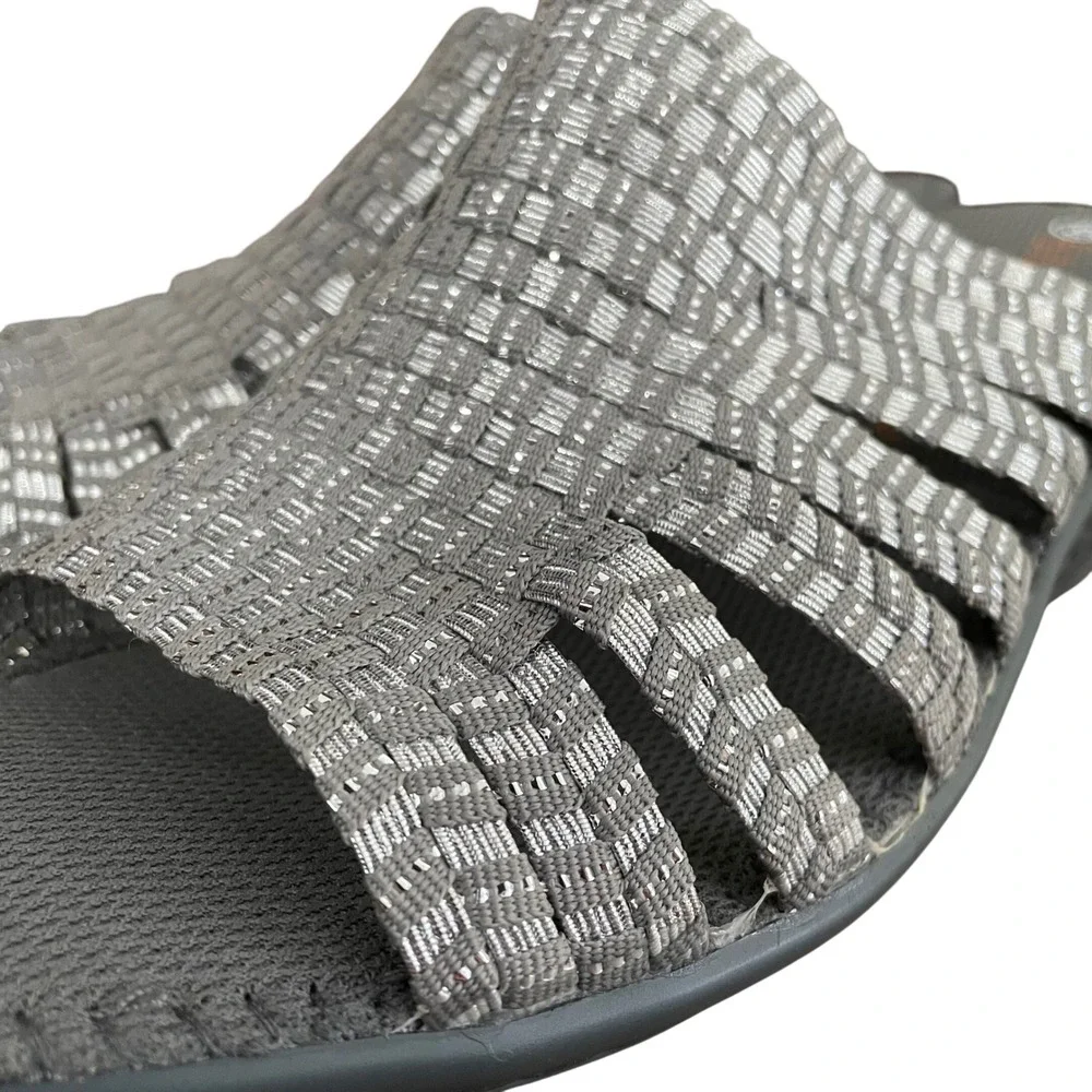 NEW Bernie Mev Kent Wedge Sandals Silver‎ Grey Woven Elastic Comfort US 9 EU 40